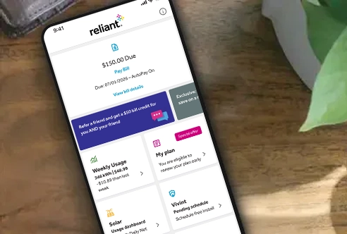 Reliant app bill due date screen