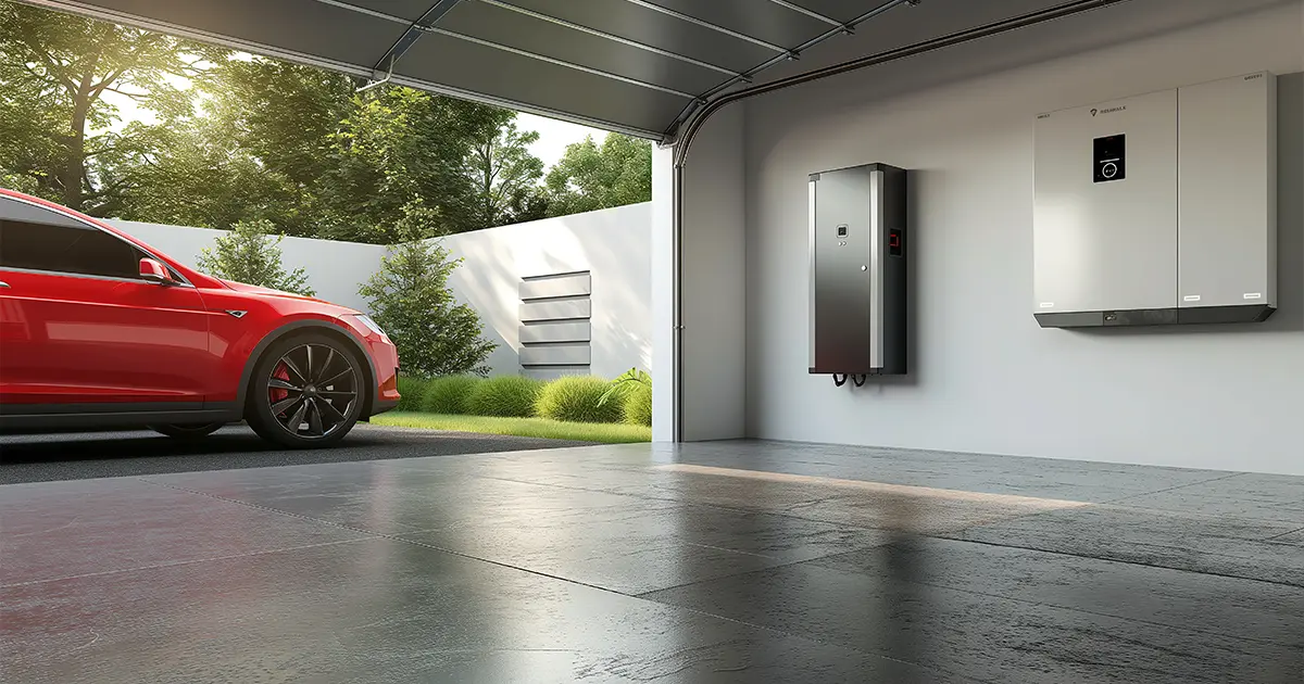 A garage with a battery energy storage system