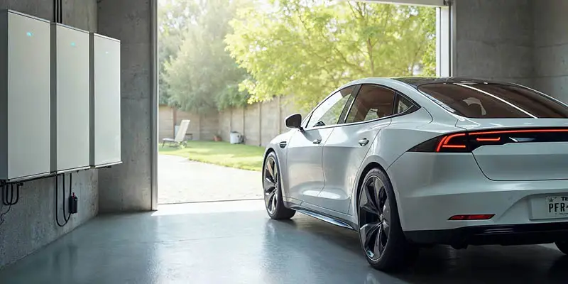 Home battery packs on interior garage wall