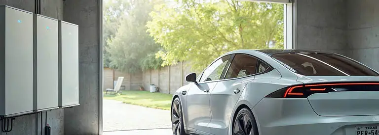 Home battery packs on interior garage wall