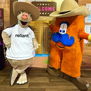 Reliant Hugo and HLSR Howdy mascots