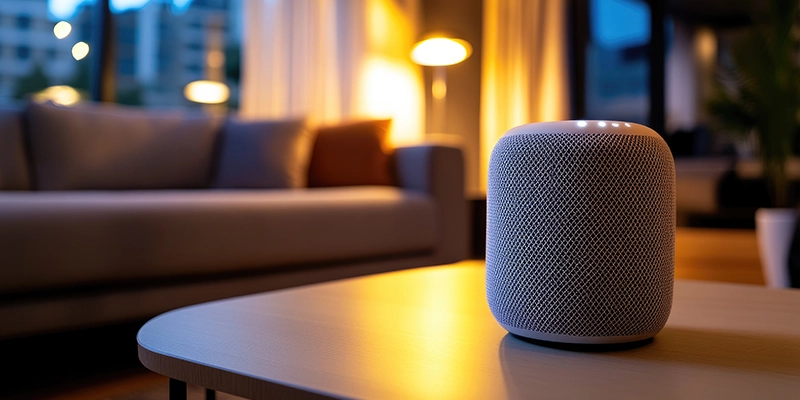 Smart home speaker device on table