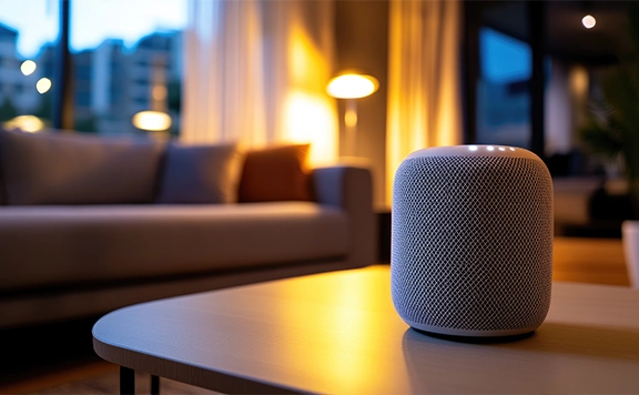 Smart home speaker device on table