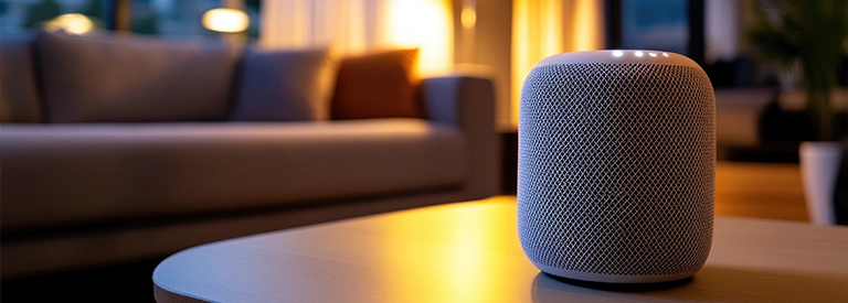Smart home speaker device on table