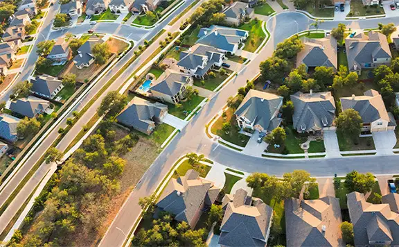 Aerial view of neighborhood houses