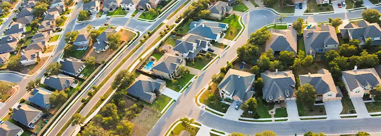 Aerial view of neighborhood houses
