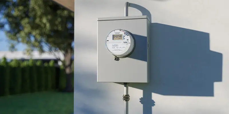 Smart meter on exterior wall of home