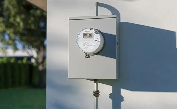Smart meter on exterior wall of home