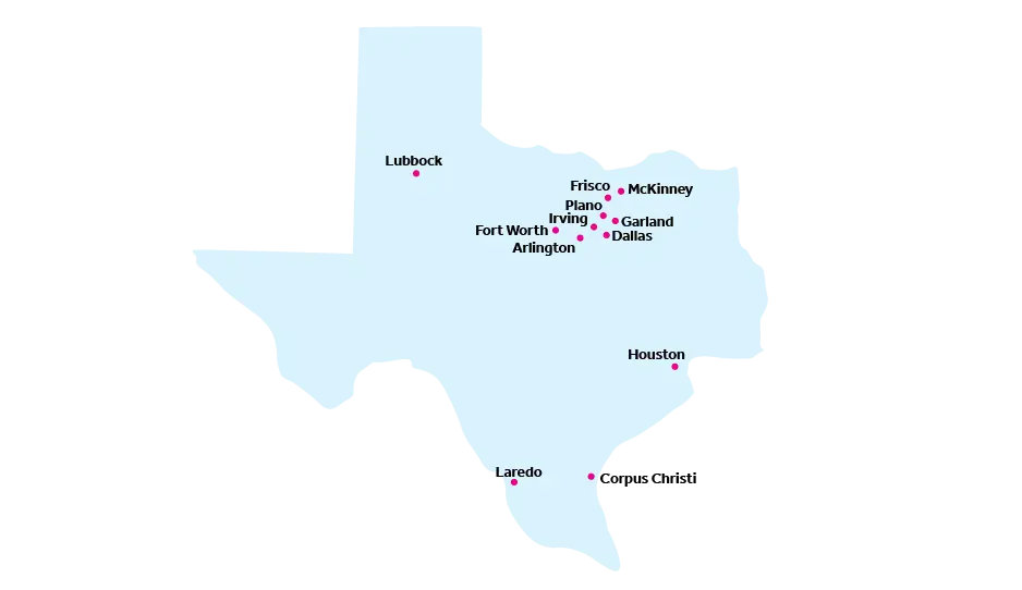 Map of Texas and the locations Reliant services