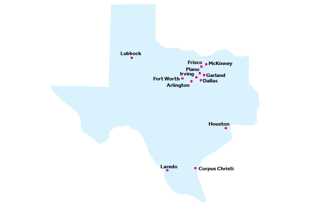 Map of Texas and the locations Reliant services