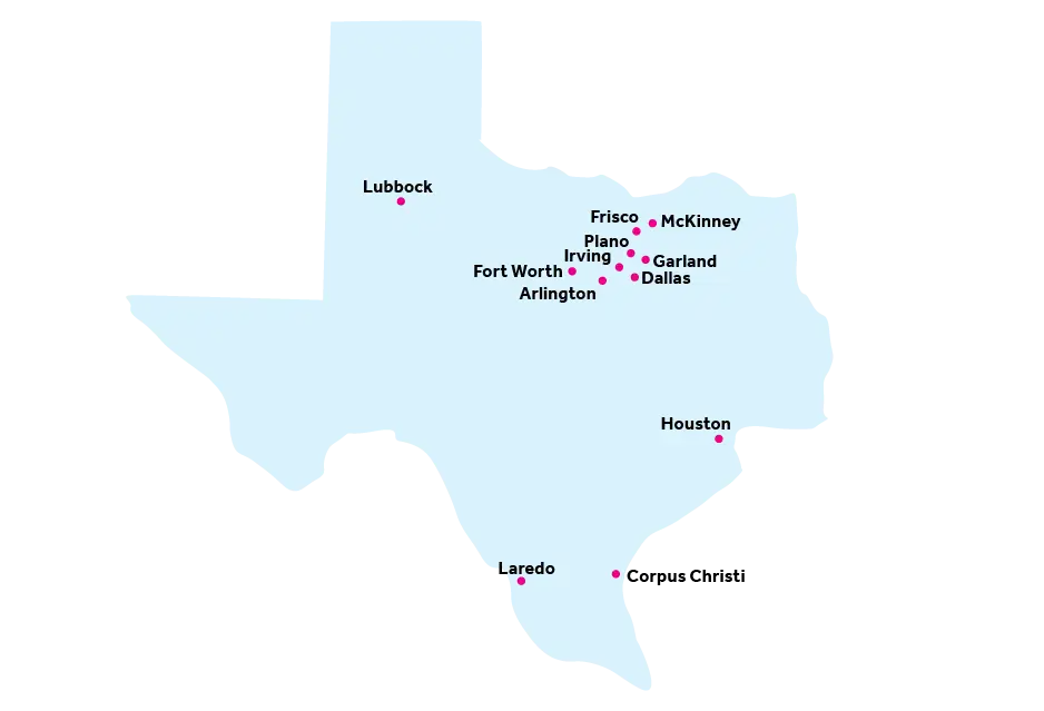 Map of Texas and the locations Reliant services