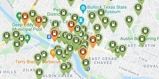 Image of a map on the Plugshare App