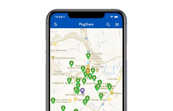 Image of the PlugShare app on the phone
