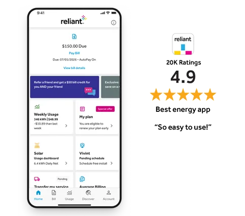 Reliant energy App screen preview