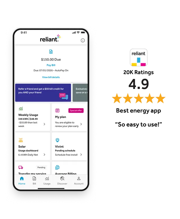 Reliant energy App screen preview
