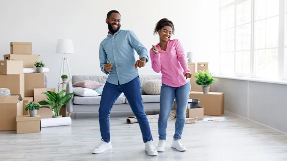 Couple dancing while moving