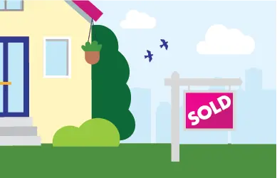 illustration of a home with a sold sign out front