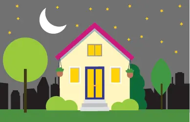 illustration of a home at nighttime