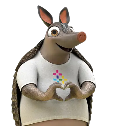 Hugo with heart hands smiling