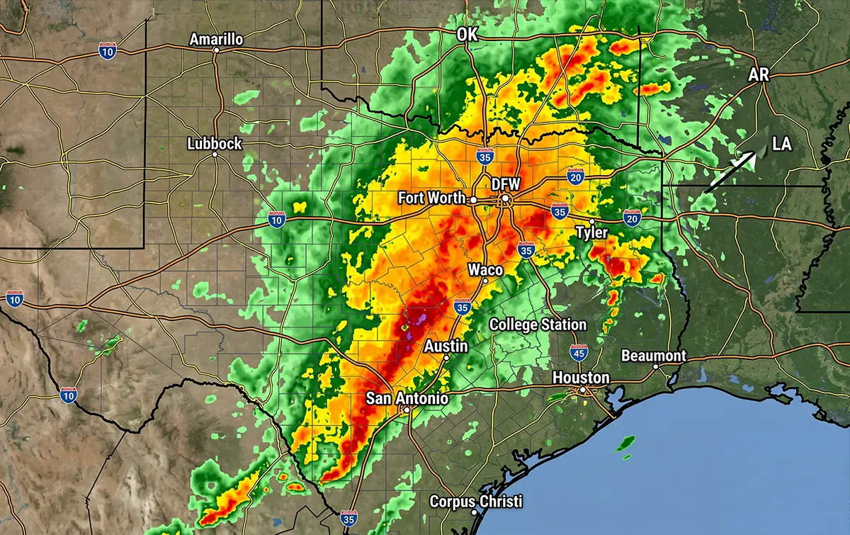 A weather radar map of Texas