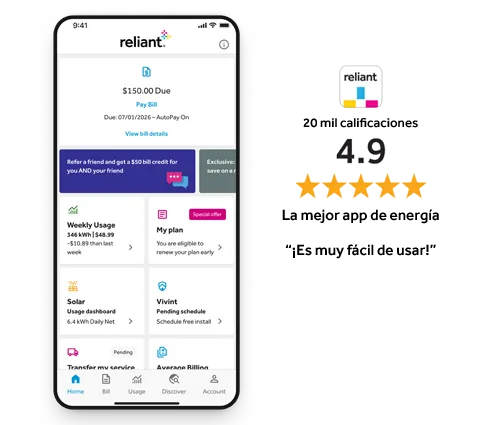 Reliant energy App screen preview