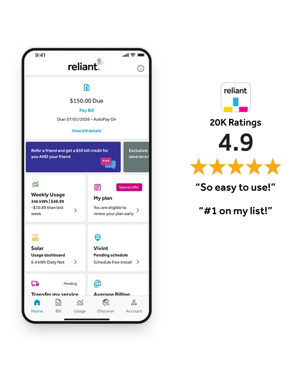 Reliant energy App screen preview