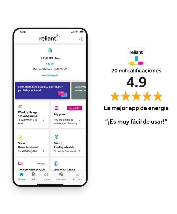 Reliant energy App screen preview
